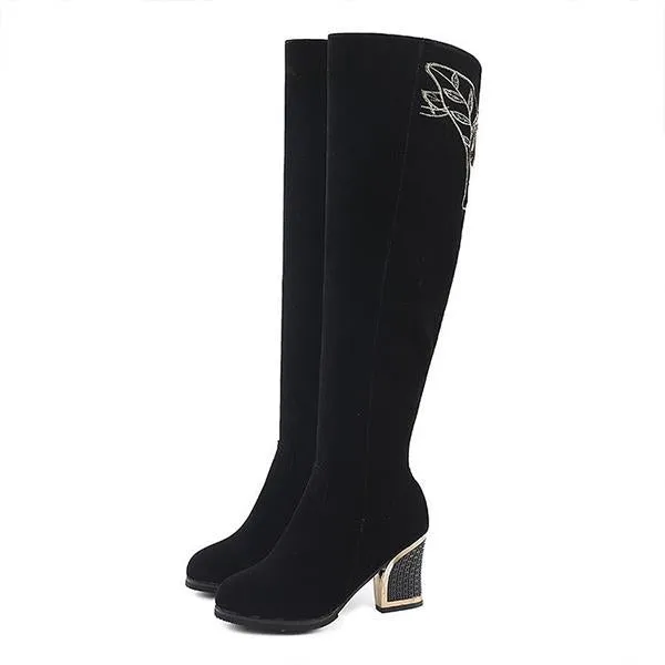 Women's Casual Simple Thick Heel Over-the-Knee Boots 08363257S