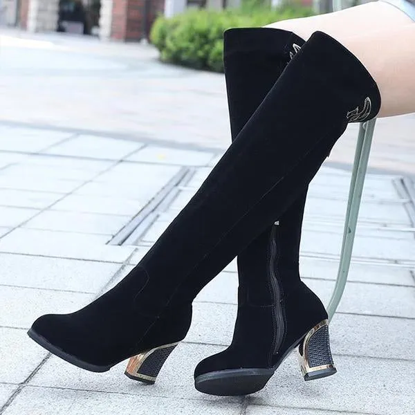 Women's Casual Simple Thick Heel Over-the-Knee Boots 08363257S