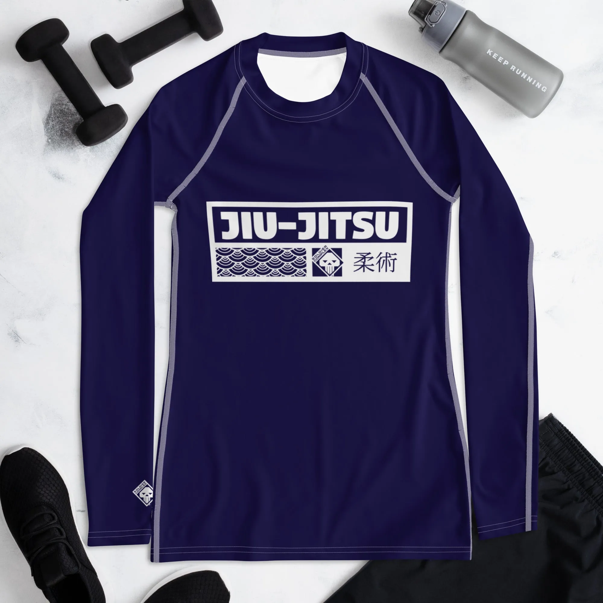 Womens Long Sleeve BJJ Rash Guard - Jiu-Jitsu 002 - Midnight Blue