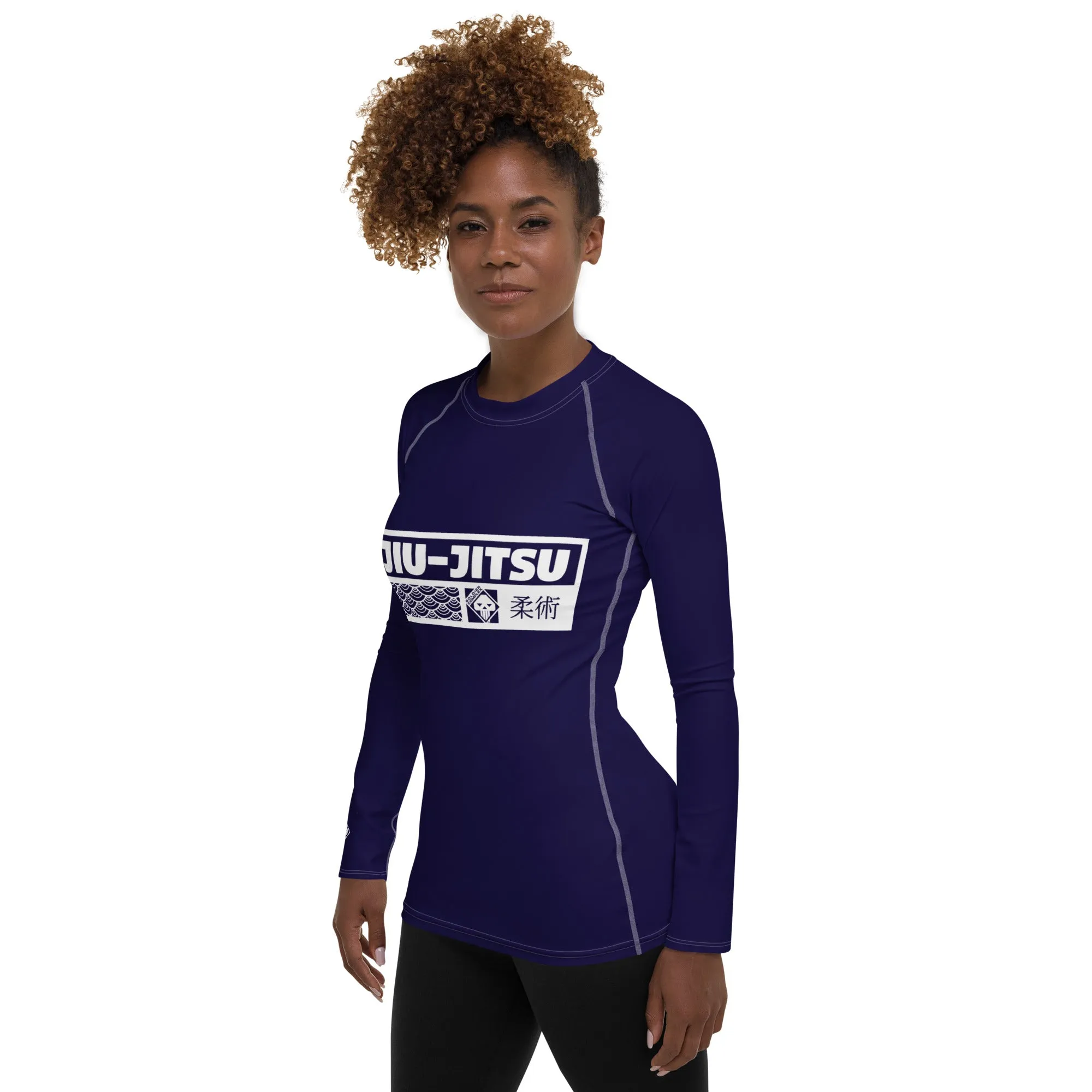 Womens Long Sleeve BJJ Rash Guard - Jiu-Jitsu 002 - Midnight Blue