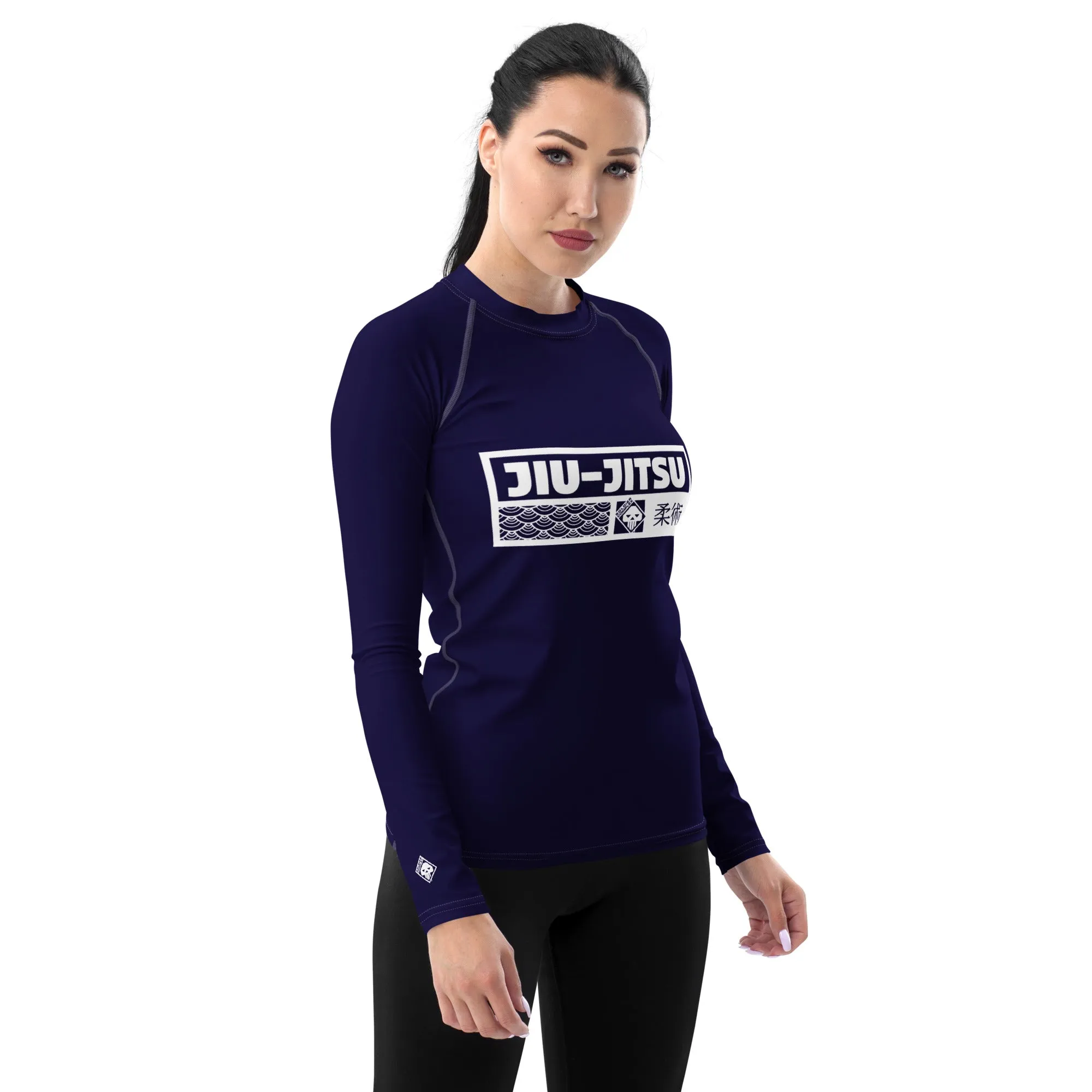 Womens Long Sleeve BJJ Rash Guard - Jiu-Jitsu 002 - Midnight Blue