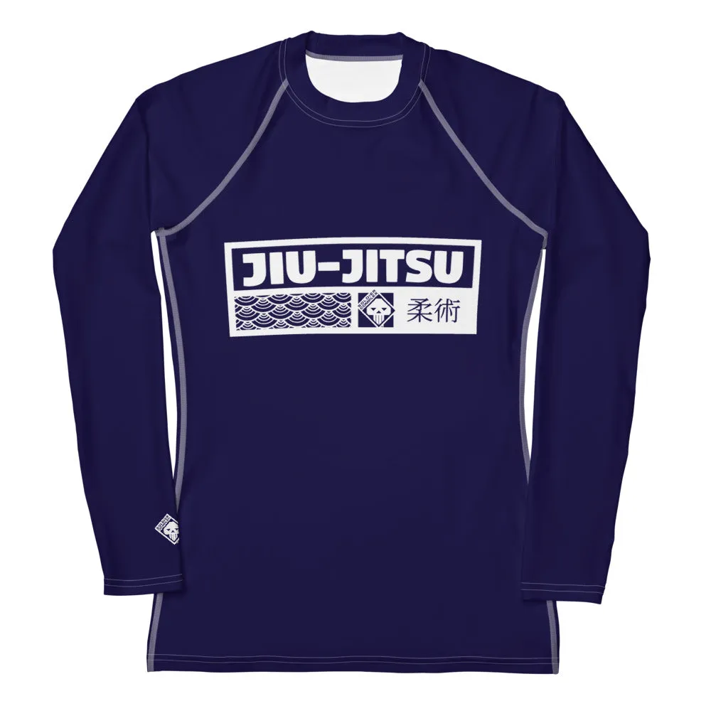 Womens Long Sleeve BJJ Rash Guard - Jiu-Jitsu 002 - Midnight Blue