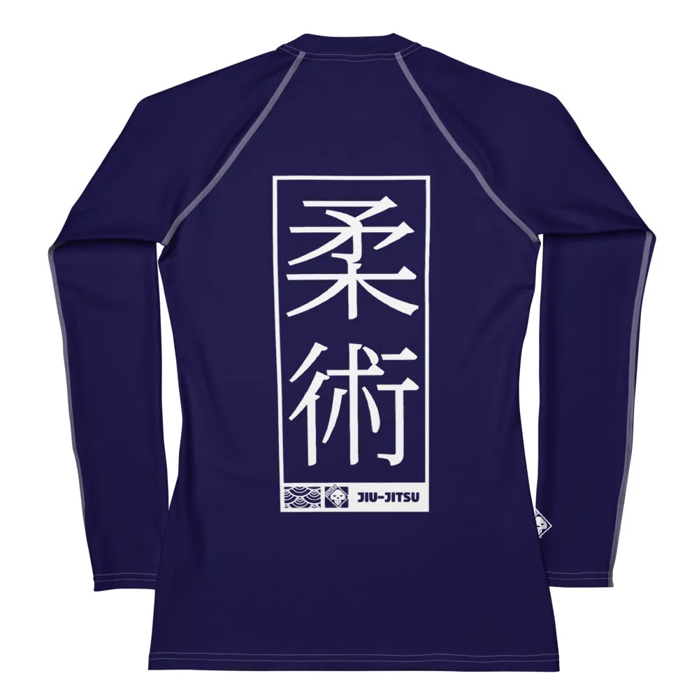 Womens Long Sleeve BJJ Rash Guard - Jiu-Jitsu 002 - Midnight Blue