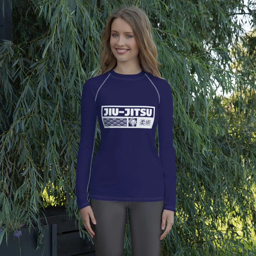 Womens Long Sleeve BJJ Rash Guard - Jiu-Jitsu 002 - Midnight Blue