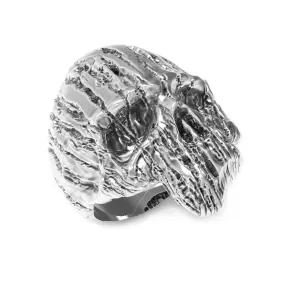 Wooden Skull Men's Ring Silver 925